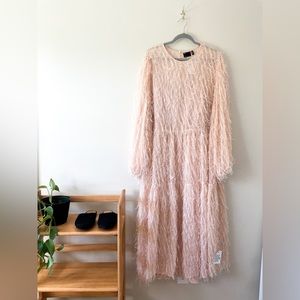 ASOS DESIGN tiered midi dress in fluffy texture in pink